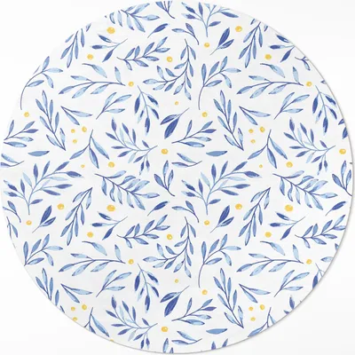 Produktbild von Aquarell-Zweige, Blätter, Boho-Punkte– Vinyl Fußmatte – Ø 130cm – Rutschfest, Pflegeleicht & Langlebig