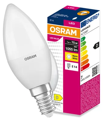 Produktbild von LED-Lampe E14, B37, "Świeczka", 7W = 75W, 1055lm, 2700K (warmweiß), 180°, VALUE CLASSIC, Osram, KI-generiertes Bild