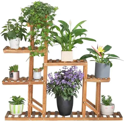 Produktbild von WISFOR Blumenregal Holz Blumenständer 6 Ebenen Blumentreppe Pflanzentreppe Indoor Outdoor Balkon Garten 117×25×96cm