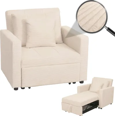 Produktbild von Schlafsessel HWC-L90, Klappsessel Gästebett Relaxsessel, Liegefläche 200x100cm Stoff/Textil Cord  creme-weiß