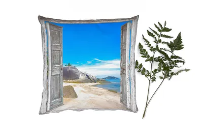 Produktbild von MuchoWow® Zierkissen Sofakissen Wohnzimmer Dekokissen 45x45 cm Strand - Tropisch - Sommer - Blick - Meer - Schlafpolster - Polster für das Sofa