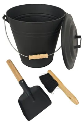 Produktbild von Ascheneimer mit Besen und Schaufel - Eisen, Schwarz