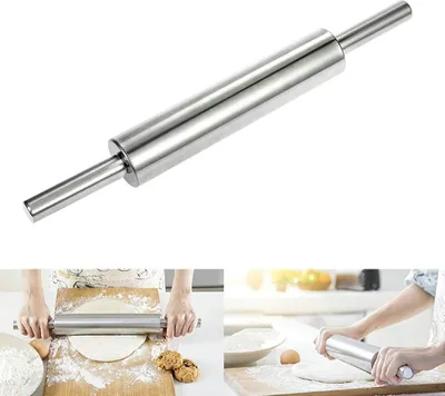 Produktbild von Nudelholz aus Edelstahl, antihaftbeschichtet, ideal zum Backen von Teig, Pizza und Kuchen, Küchenzubehör