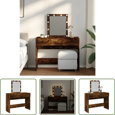 Zdjęcie produktu dla The Living Store Toaletka z oświetleniem LED dąb wędzony 100x40x130 cm