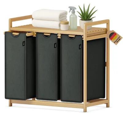 Image de Panier à linge avec 3 compartiments et étagères, capacité de 148 litres