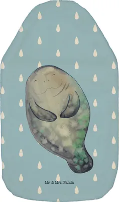 Produktbild von Mr. & Mrs. Panda Wärmflasche Seekuh Happy - Blau Pastell - Geschenk, Zufrieden, Wärmflaschen mit Bezug, Achtsamkeit, Wärmekissen, Meer, Bettflasche, Neustart, Freundin