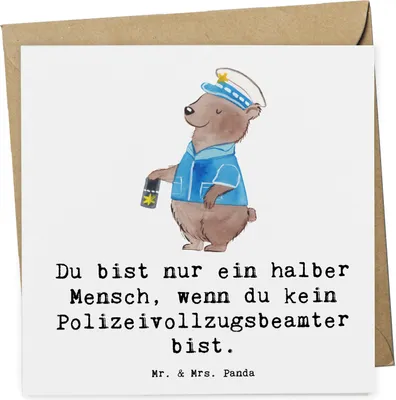Produktbild von Mr. & Mrs. Panda Grußkarte Polizeivollzugsbeamter Herz - Weiß - Geschenk, Polizist, Polizei, Glückwunschkarte, faltkarte, doppelkarte, anlasskarte, Klappkarte