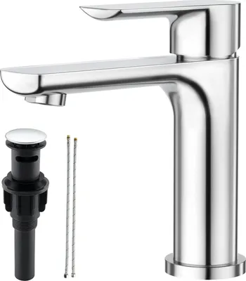 Produktbild von Einhebelmischbatterie Edelstahl Poliert Chrom Badezimmer Waschtischarmatur Warm/Kalt Wasser