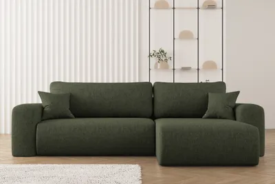 Produktbild von Ecksofa mit Schlaffunktion und Stauraum für Bettzeug, L-förmiges ,Capri Stoff Verita Rechts Dunkelgrun