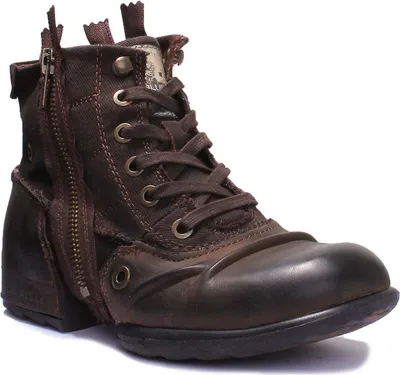 Produktbild von Replay Clutch Herren Schnürung Leder Stiefelette mit Seitenreißverschluss Dunkelbraun – 46 EU / Dunkelbraun