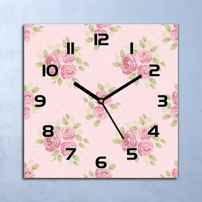 Produktbild von Wanduhr Echt-Glas-Küchenuhr Rosa Rosen grün Quarz Lautlos 30x30 Deko Bilder