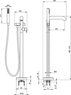 Produktbild von Wannenarmatur freistehend mit Brausegarnitur, schwarz, SILIA-30