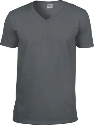 Image de T-shirt pour hommes Gildan Soft Style, col en V, manches courtes, modèle FK399 (taille 2XL), couleur gris anthracite