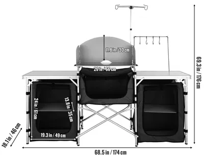 Imagen del producto de Mesa de camping para cocina - Cocina de camping - Mesa de cocina para camping - Mesa de exterior - Mesa plegable - Con armario de almacenamiento