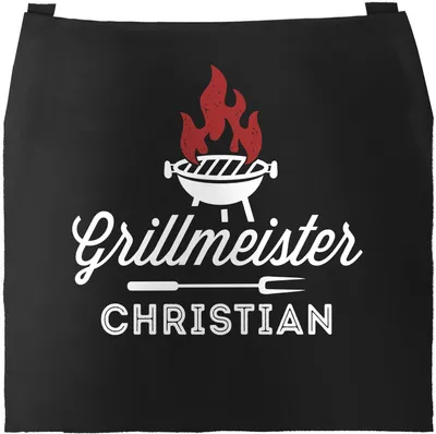 Produktbild von Grill-Schürze für Männer Grillmeister [Wunsch-Name] Männergeschenk Hobby-Griller Moonworks® schwarz unisize