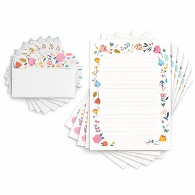 Produktbild von Friendly Fox Briefpapier Set "Blumen", DIN A4 Briefpapier 20 Blatt inkl. 20 Umschläge, einseitig bedruckt