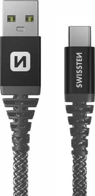 Produktbild von Swissten, Ladekabel aus Aramidfaser (USB auf USB-C, 60W, 1.5m), Schwarz
