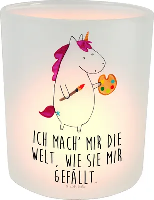 Produktbild von Mr. & Mrs. Panda Kerzenglas Einhorn Künstler - Transparent - Geschenk, Welt, Windlicht aus Glas, Outdoor, Stift, Farbe, Kerzenhalter, Unicorn, Pinsel