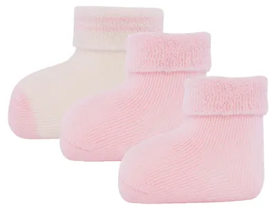 Produktbild von Erstlingssocken mit Umschlag Baumwolle 0 - 4 Monate rosa weiß 3er Set