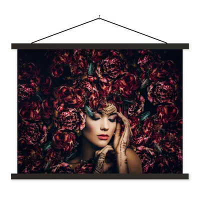 Produktbild von MuchoWow® Textilposter Frau - Blumen - Henna - Porträt 150x113 cm mit holzfarbenen Rahmen - Poster