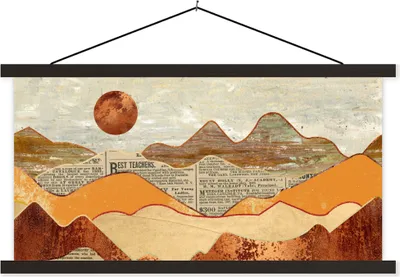 Produktbild von MuchoWow® Textilposter Vintage - Zeitung - Bronze - Abstrakt - Landschaft - Farben 90x45 cm mit schwarzem Rahmen - Klemmleisten