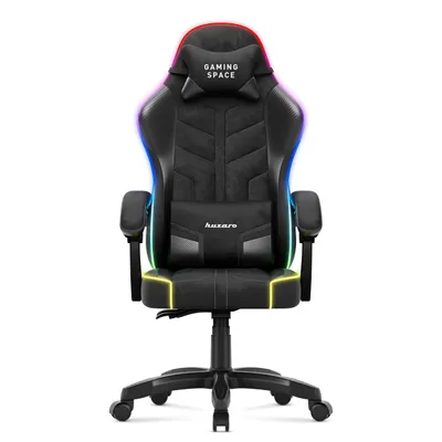 Image de Chaise de jeu Huzaro Force 2.7 Carbon Black RGB - chaise pivotante ergonomique en velours avec dossier réglable, coussin lombaire, appui-tête et éclairage RGB