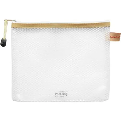 Produktbild von Foldersys PVC-freier Reißverschluss-Beutel "Phat-Bag" B6 mit Zip weiß Bordierband beige farblos transparent