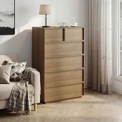 Immagine prodotto di Comodà a 6 cassetti 80x48x127 cm in legno color rovere per soggiorno, camera da letto e ingresso