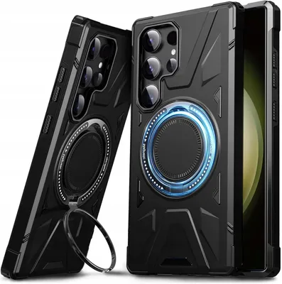 Zdjęcie produktu dla Etui DASFOND Armor S24 Ultra Pancerne ring 360 stojak Czarne Ochronne