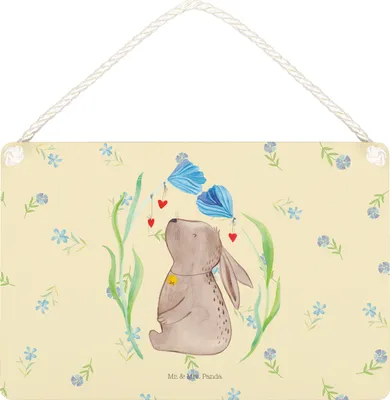 Produktbild von Mr. & Mrs. Panda Schild Hase Blume DIN A4 - Blumig - Geschenk, Ostern, Schwangerschaft, Geburtstag, wandtafel, holzbild, Träume, Holzschild, Taufgeschenk, Türschild