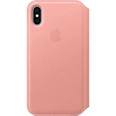 A pink iPhone case with the Apple logo embossed on it.