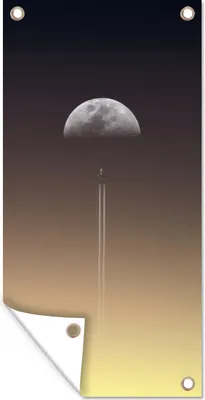 Produktbild von MuchoWow® 80x160 cm Outdoor-Poster Gartendeko Sichtschutz Garten Poster für den Garten  Mond - Rakete - Weltraum