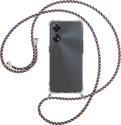 Produktbild von Handykette Backcover-Schutzhülle mit Band (Metall silberfarben) für Oppo Reno8 T 4G (CPH2481, 6.43'') - blau+beige