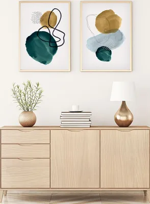 Produktbild von Wallity, Dekoratives gerahmtes MDF-Gemälde (2 Stück), 30 x 40 cm | 100% MDF (3 mm), Rahmen: 100% MASSIVHOLZ (2,5 cm) | Stilvolle Wanddekoration für jedes Zuhause.