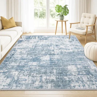 Obrázek produktu pro Koberec, rozměry 160 x 230 cm, modré a šedé barvy, lze prát v pračce, vhodný do obývacího pokoje