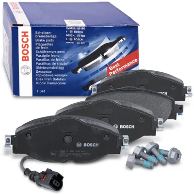 Produktbild von Bosch BP1505 - Auto Bremsbeläge vorne - Bosch-Qualität - für leises Bremsen mit wenig Staub - ECE-R90 - kupferfrei - 1 Set mit 4 Bremsbelägen - Mit Zubehör