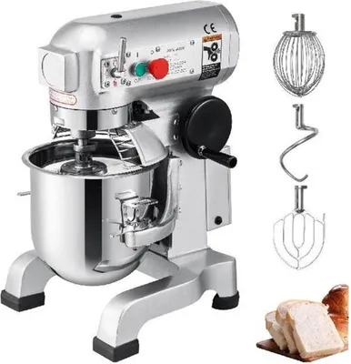 Immagine prodotto di Happyment Impastatrice 10L - Impastatrice e robot da cucina - 450W - Acciaio inox - Include gancio per impasto, frusta e tritatutto - Argento