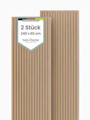Produktbild von holz4home® Akustikpaneele 240x60cm Eiche 2er Set I Filz Hellgrau I Wandpaneele Innenverkleidung Wandpaneele in Holzoptik I Holzpaneele