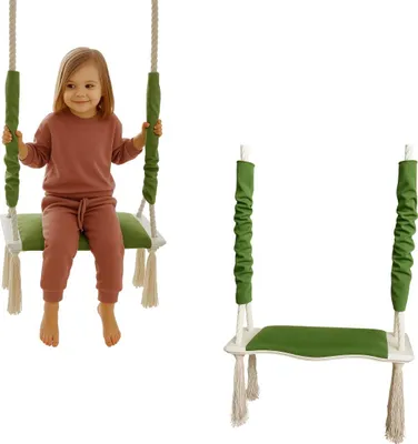 Produktbild von Kinderschaukel | Holzschaukel | Babyschaukel | Schaukelstuhl mit Schwammkissen | Hängeseil