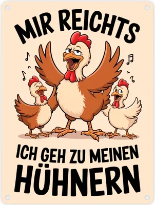 Produktbild von Drei Cartoon-Hühner - Ich geh zu meinen Hühnern Metallschild in 15x20 cm