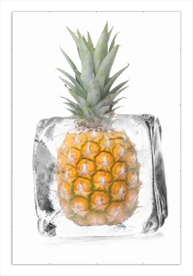 Produktbild von Wallario Wandbild Ananas in Eiswürfel - Eiskaltes Obst, Größe: 61 x 91,5 cm, Poster mit rahmenlosen Bildhalter