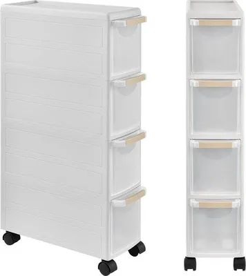 Obrázok produktu pre Kuchynský vozík – polypropylén – 4 priehradky – 85 x 18 x 46,5 cm – biely –