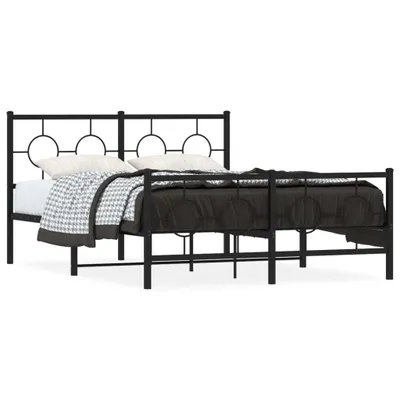 Zdjęcie produktu dla vidaXL Rama łóżka z wezgłowiem i podnóżkiem metalowa czarna 135x190 cm