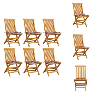 Produktbild von vidaXL Gartenstühle mit Kissen 6 Stk. Rot Karomuster Massivholz Teak -  Gartenstühle