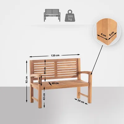 Produktbild von Teakbank Halden 120 cm mit Abdeckhaube teak