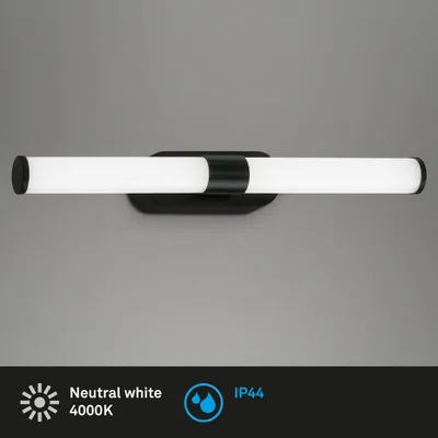 Zdjęcie produktu dla Lampa lustrzana BRILONER RUNT, stopień ochrony IP44, neutralne białe światło, czarna, 40 x 4,5 x 6,5 cm