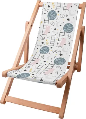 Produktbild von Dreamroots Kinder Liegestuhl klappbar Holz bis zu 130 kg, Sonnenliege klappbar mit 3-stufiger Neigungsregulierung der Rückenlehne, Love