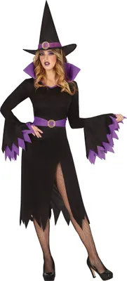 Produktbild von Hexen Halloween Kleid Hut Zauberkunst Mystik Grusel Party Damen Gothic, Größe: 42 - 44 (L) Farbe: Schwarz