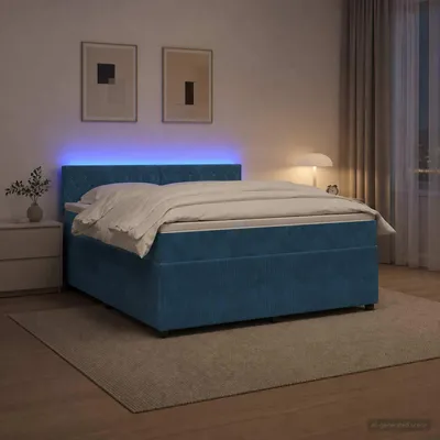 Immagine prodotto di Letto matrimoniale con boxspring e materasso, imbottitura in velluto, con testiera blu, dimensioni 140 x 190 cm