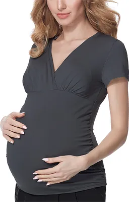 Image de T-shirt de grossesse Bellivalini pour femme avec fonction d'allaitement BLV50-123 (gris foncé, S)